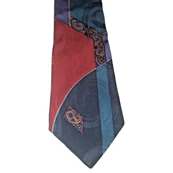 Status Quo Men's Paisley Patch Block Medallion 100% Silk Multi Color Necktie 57" - Picture 2 of 10
